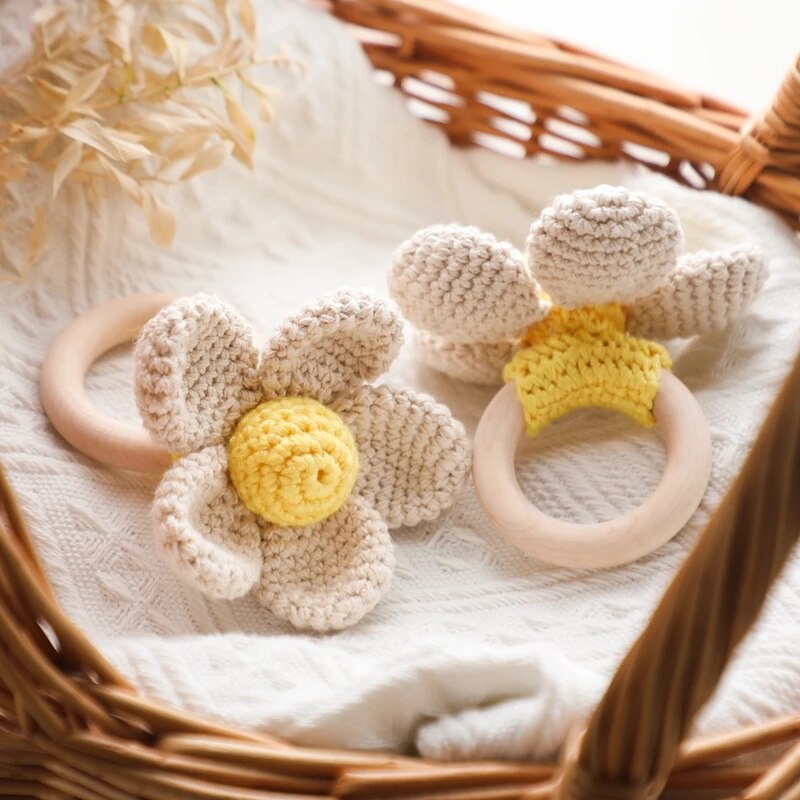 knitted flower teether