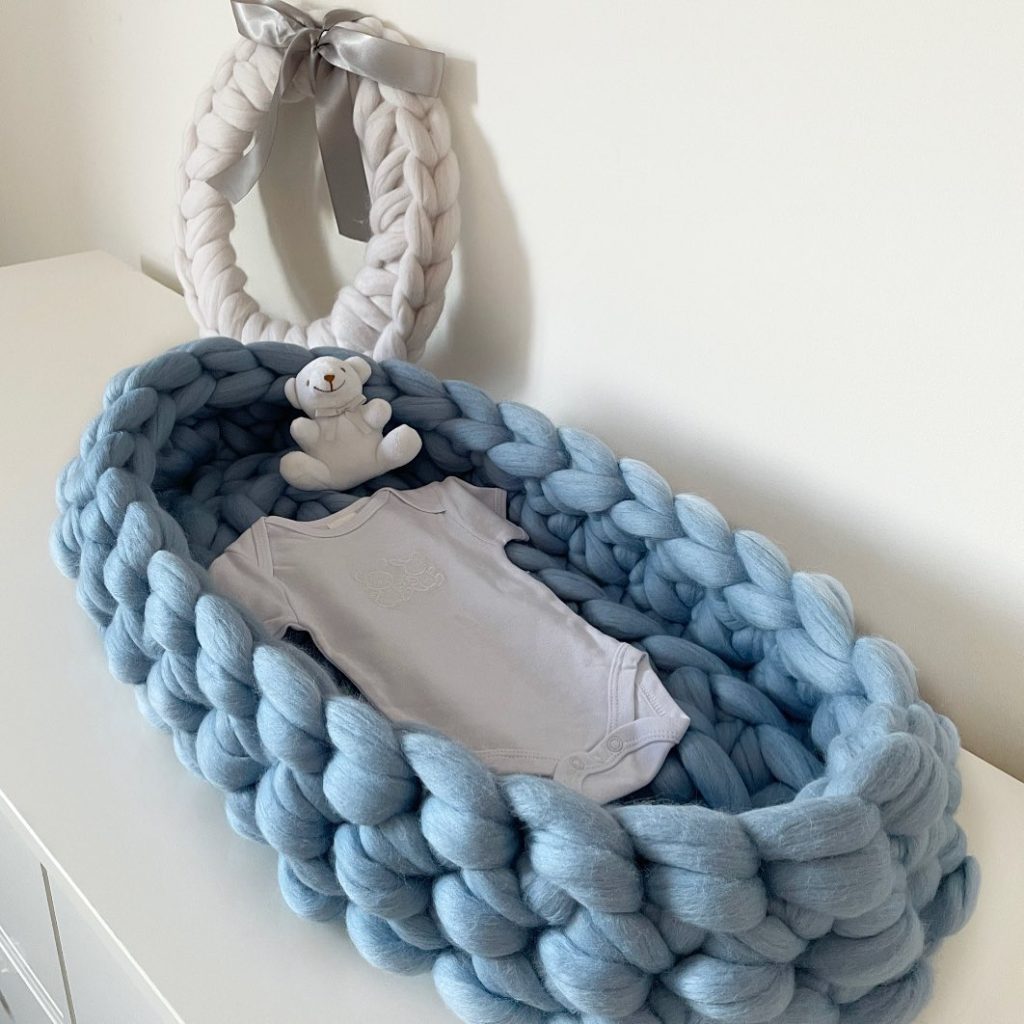 blue baby knitted nest