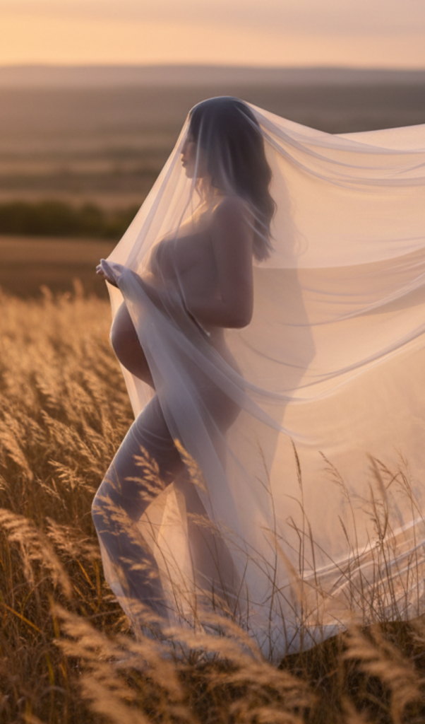 15+ Ethereal Sheer Chiffon Maternity Poses: The "Goddess" Look in Nature